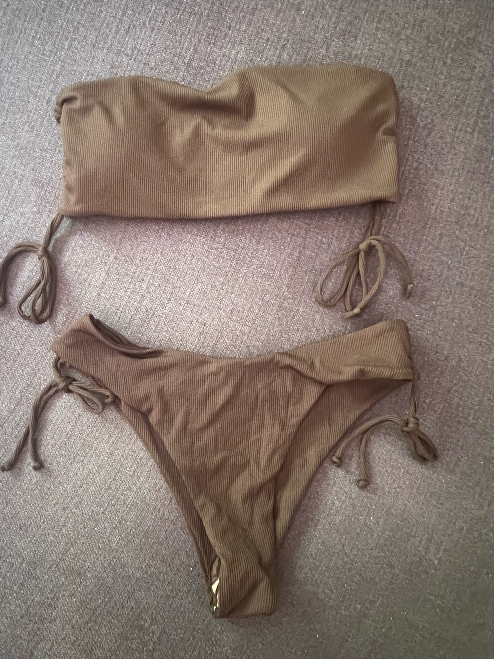 Ribbed Black Bandeau Bikini Set